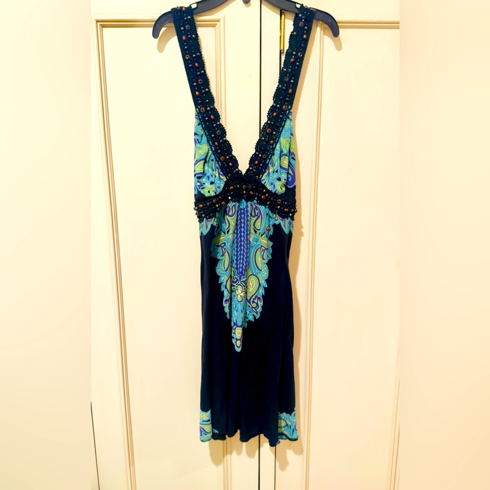 Free People Vintage Dress. Black and turquoise with Beading detail. Size Medium - Picture 2 of 7